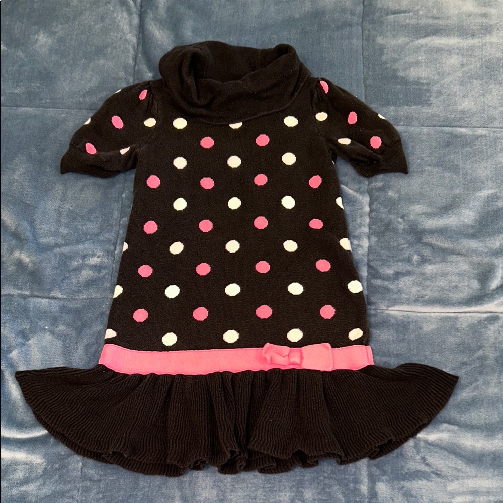 Polka Dot Knit Dress Size 4 Black and Pink